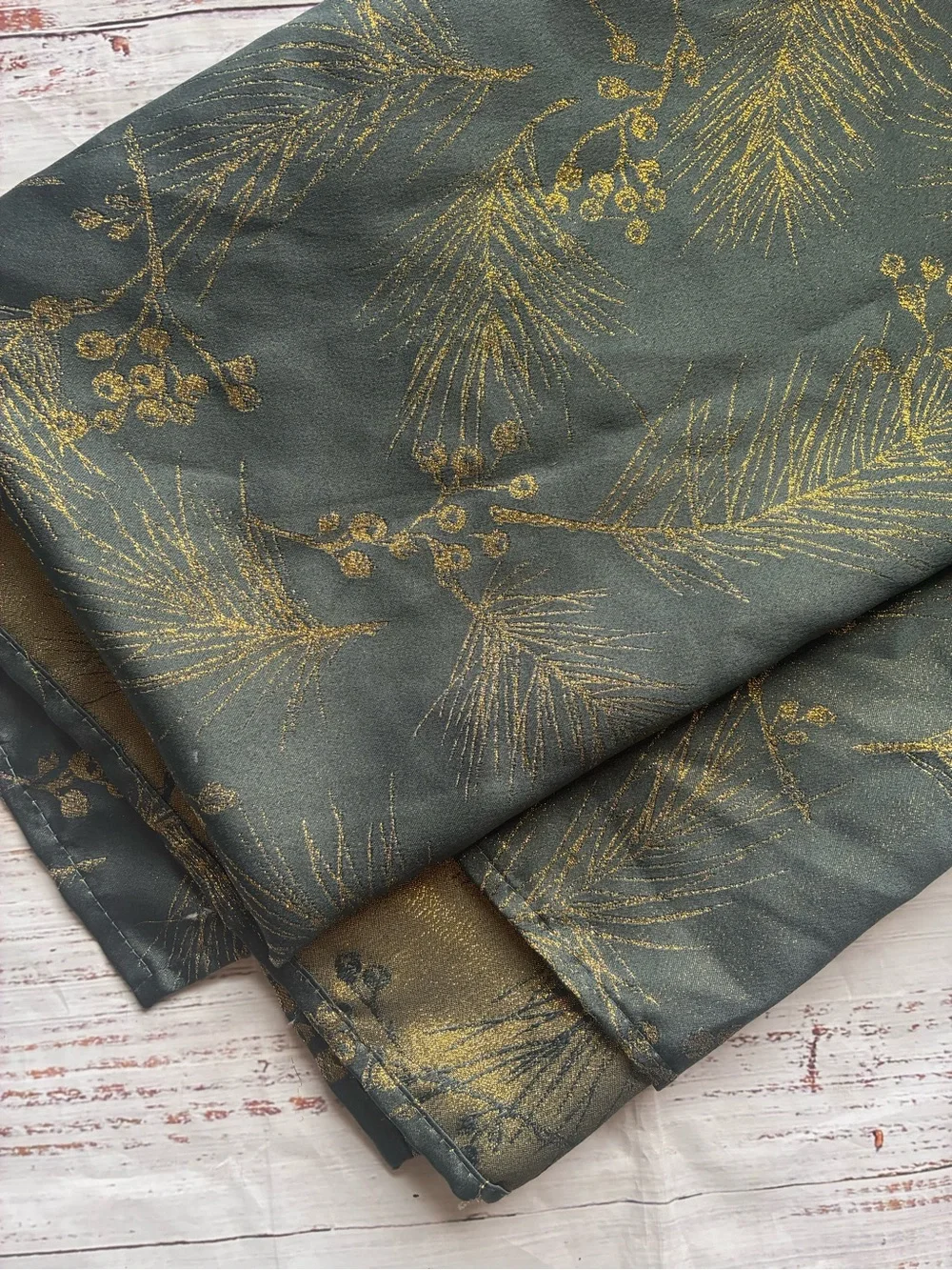 Gold Pine Branch Scarf - Dark Green with Metallic Print